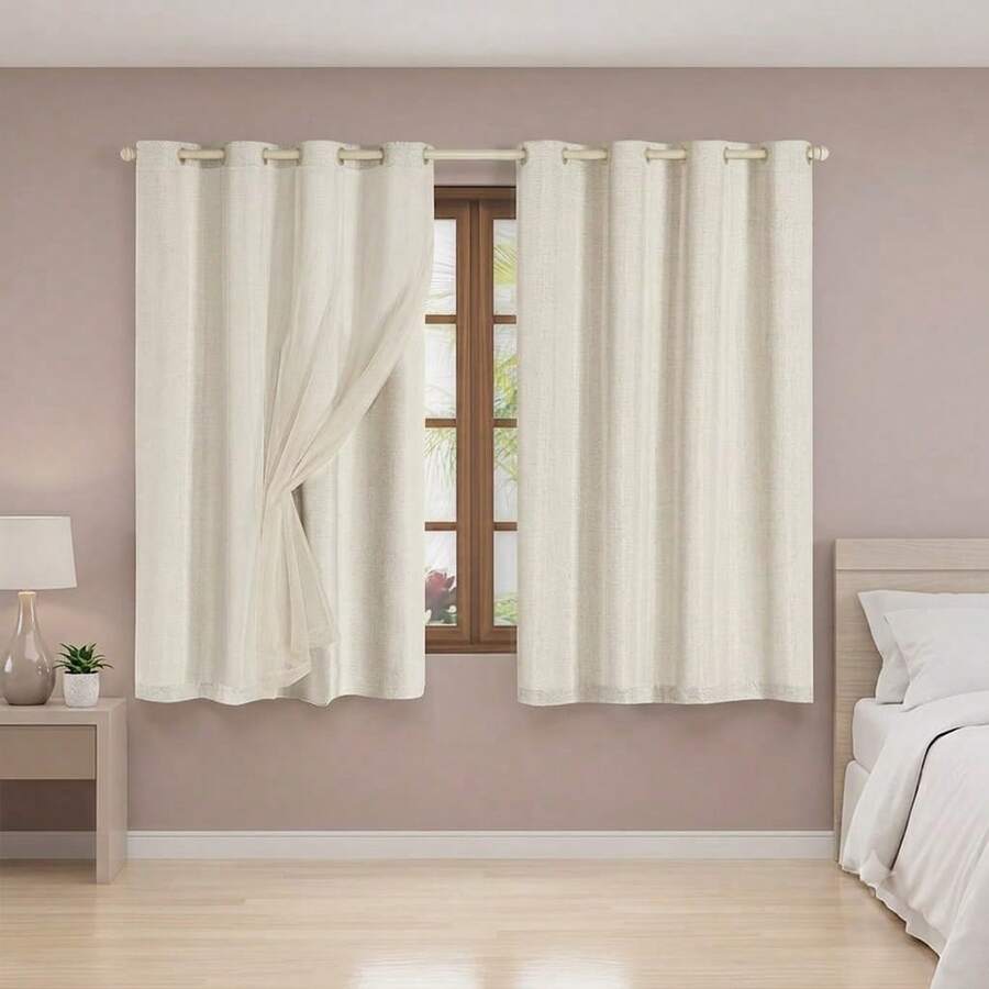 Cortina Blackout para Sala 2,00x1,40m PVC com Tecido Voil Liso DECORAÇÃO -M2 - Bege - Visão 1