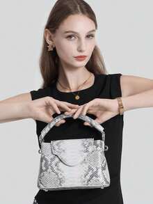 POHO ZOOZ Brand Customized Snake Skin Letter V Handbag Medium Size - Multicolor - View 6