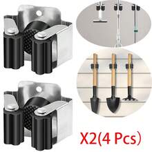 2/4/6/8/12pcs Broom And Mop Holder, Wall Mounted Broom Rack, Heavy Duty Garden Tool Storage Rack, Rake And Shovel Handle Hooks, Stainless Steel Mop Hooks, Multi-Function Wall Mounted Storage Rack With Screws - Black and Gray - View 17