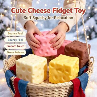 1pc Thick & Bouncy 3D Square Cheese Squeeze Toy, Stress Relief For Men, Realistic Cheese Food Texture, Contrast Color Tones, Full Edge Detail, Durable PU Material, Repeated Kneading Pressure Release, Minimalist Salt Style, Suitable For Studio Desk Decor, Christmas Eve Gift, Novelty Ornament Gift Recommendation