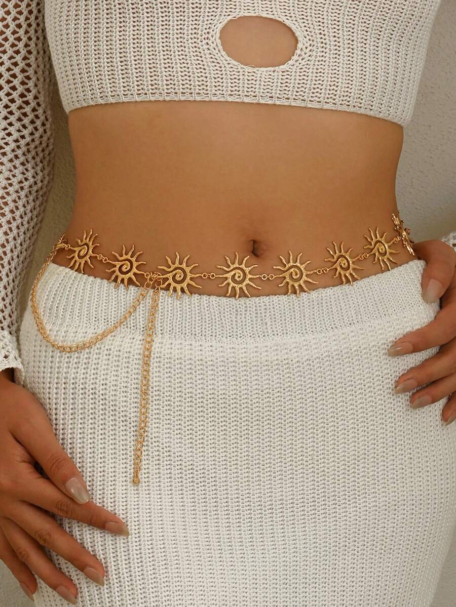 1pc Gold Minimalist Bohemian Style Waist Chain With Sunflower Smiling Face High-End Design, Suitable For Wedding Banquet Party, Perfect Gift For Friends And Lovers - Gold - View 1