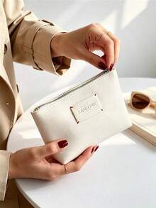 Lancôme Matte Ivory Waterproof Faux Leather Cosmetic Bag, No Rivet Stitched Label, Portable Foldable Travel Makeup Organizer Bag LANCOME-GIFT-15 - White - View 4