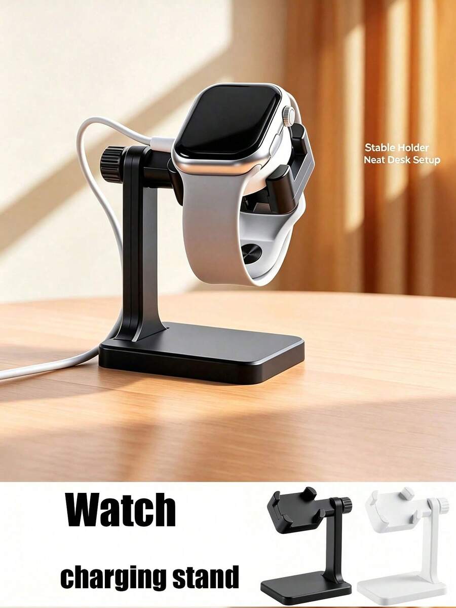 2pcs Adjustable Smart Watch Charging Stand, Universal Rotating Watch Charger Base, Smart Watch Desktop Storage Rack, Black & White 2 Colors Available