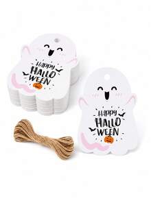 100 thẻ quà tặng Halloween hình ma dễ thương kèm dây treo, phù hợp cho túi kẹo, hộp bánh ngọt, quà tặng tiệc, đóng gói và trang trí lễ kỷ niệm - Nhiều màu - Xem 3