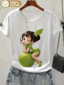 Women's Round Neck Short Sleeve Graphic Tee, Casual Top Suitable For Spring, Summer And Autumn Outfits - 白色 - 查看 5