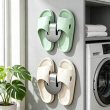 1/2pcs Wall Mount Slipper Holder Waterproof Shoe Rack Hook Bathroom Space Saving Storage Organizer Shelf Hanger Punch Hanging Waterproof Slippers Holder - Grey - View 7