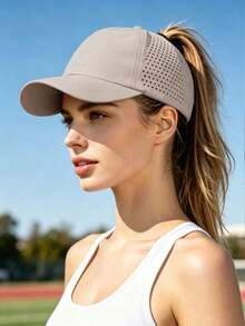 1 pieza Gorra de béisbol de malla transpirable de secado rápido de unicolor con cola de caballo y visera de pato ajustable - Gorra de béisbol de secado rápido para coleta - Ver 3