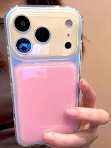 Ins Korean Cream Style Minimalist Contrast Color 17/17 Pro Max/16/16 Pro/15 Phone Case, New Premium Silicone Full Coverage Shockproof Soft Protective Shell With Camera Lens Protection For Women - Pink - View 1