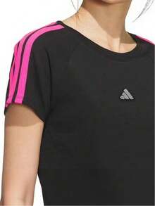 Adidas 三葉草女子短版波浪邊運動修身短袖T卹 - 黑色 - 查看 5