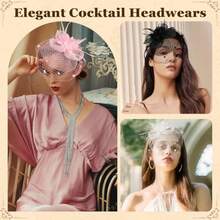 Fascinators Hats For Women Tea Party Hat Floral Feathers Mesh Headwear Lace Headband Veil Hair Clip Cocktail Wedding Church - Dusty Pink - View 6