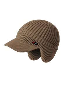 1pc Unisex Autumn/Winter Knitted Beanie Hat With Brim And Ear Flaps, Warm And Windproof Knitted Cap For Daily Outdoor Wear - Multicolor - View 11
