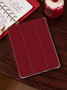 1件式三折平板保護殼附筆槽，酒紅色，相容 iPad Mini 4/5/6/7/Air/Air2/9.7/10.2/10.5/10.9 (Air4-Air8)/Pro 11/10th Gen/A16/Pro 11 2024，相容 Galaxy A8，翻蓋平板保護殼，柔軟霧面外殼，三折支架，睡眠/喚醒功能，內建筆槽，不含筆 - 棗紅色 - 查看 5