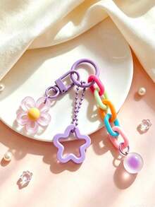 1pc Colorful Bell Keychain Chain Clasp Accessory Decoration With Double Five-Pointed Star - Multicolor - View 5