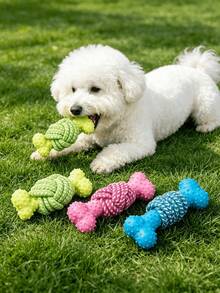 1pc Dog Toy, Textured Rubber Bone Toy, Braided Rope Knot Chewing Toy, Durable Dog Chew Toy, Pet Dental Rope Knot Toy, Suitable For Indoor Play, Outdoor Lawn Interaction, Dog Tug-Of-War, Dog Chewing, Small To Medium Dog Toy, Outdoor Dog Walking Play Toy, Durable And Tear-Resistant, Washable And Odor-Resistant, Dog Ball, Dog Toy - Multicolor - View 1