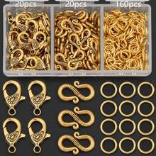 200pcs/230pcs DIY Zinc Alloy Jewelry Clasp Parts Set, Includes Water Drop Pattern Lobster Clasp, Embossed S-Shaped Hook, Jump Rings, Suitable For Handmade Braided DIY Bracelets, Necklaces, Anklets End Connectors, Pendant Chain End Clasps, Open Connector Rings, Bag Charms, DIY Jewelry Making Accessories Materials - Lobster Claw Clasp & S-hook & Jump Ring - View 14