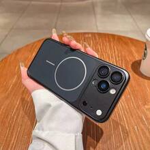 Original Metal Color Magnetic Charging Phone Case Compatible With IPhone 18 Pro Max 17 16 15 14 13 Large Window Electroplated Shockproof PC Protective Shell - Black - View 5