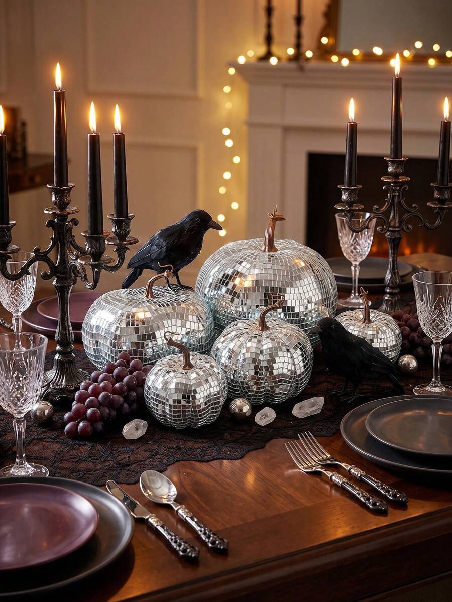 1pc Silver Pumpkin Fall Decor Foam Glitter,Mini Disco Pumpkins For Artificial Crafts For Table Party,Halloween Thanksgiving Decorations Decorating Fall Farmhouse Hanging Ornament Harvest Decor For Halloween Thanksgiving Table Centerpiece - Style A - View 1
