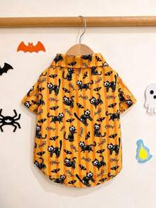 LUCKIE PAL 1pc Halloween Skeleton Dark Kitten Animal Print Cute Casual Fashion Pet Shirt With Buttons, Suitable For Cats And Dogs, Indoor And Outdoor - Multicolor - View 1
