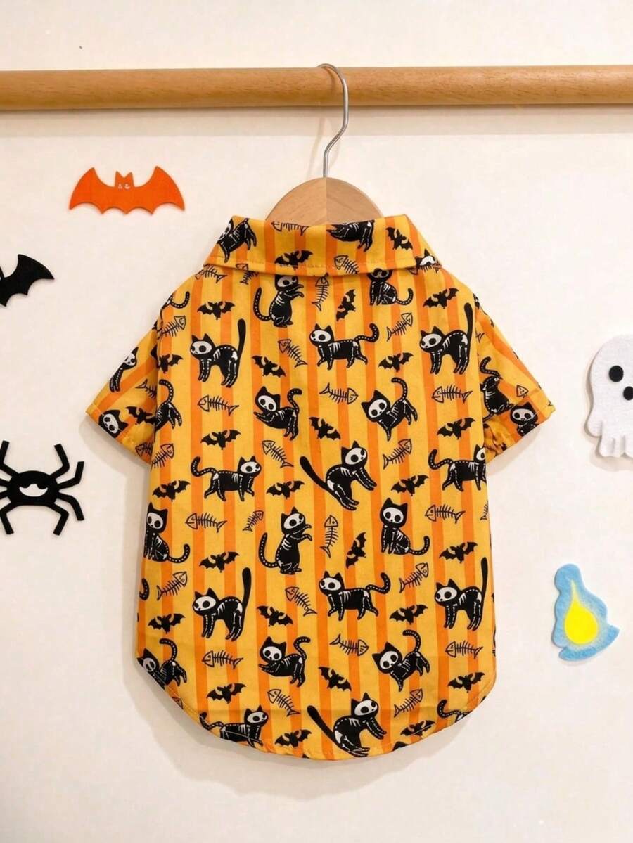 LUCKIE PAL 1pc Halloween Skeleton Dark Kitten Animal Print Cute Casual Fashion Pet Shirt With Buttons, Suitable For Cats And Dogs, Indoor And Outdoor - Multicolor - View 1