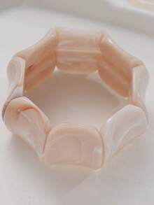 Marble Pattern Elastic Bracelet, Suitable For Holidays, Spring/Summer, Beach, Festivals, Vacations And Other Occasions, Cute For Daily Wear - White - View 4