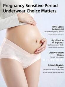 Maternity V-Shape Low Waist Panties Breathable Pregnancy Underwear Soft Antibacterial Lined Briefs - Green - View 2