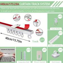 1pc Universal Curtain Track Kit For Ceiling And Wall Mounting With Quiet Sliding And Free Assembly - Dual Fixing 4-In-1 Self-Adhesive And Drill-In Curtain Rail, Easy Installation, Suitable For Bathroom, Window Curtains, Room Dividers, Cabinets And More - 1PC - View 20