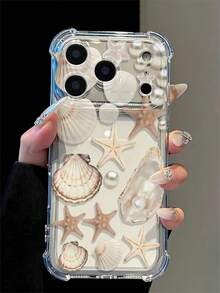 Phone Case: Transparent Shell Pearl Pattern Printed Full Coverage Phone Case, Compatible With Apple 17 17 Pro Max, 17 Pro, 17 Plus, 17, 16 Pro Max, 16 Pro, 16 Plus, 16, 15, 14, 13, 12, 11 And Other Models, Summer Ocean Element Fashion Phone Protective Cover - Multicolor - View 1