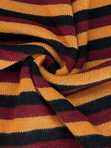 Women's Round Neck Color Block Striped Long Sleeve Autumn/Winter Soft Comfortable Loose Slouchy Knit Pullover, Daily Vintage Streetwear Top - Multicolor - View 7