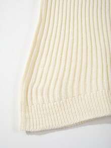 Men's Unisex POLO Collar Knit Sweater Casual Daily Commute Minimalist Solid Color Vertical Striped Ribbed Vintage Versatile Business Basic Loose Short Sleeve POLO Collar Pullover Knit Sweater Short Sleeve Top Spring Summer - Beige - View 9