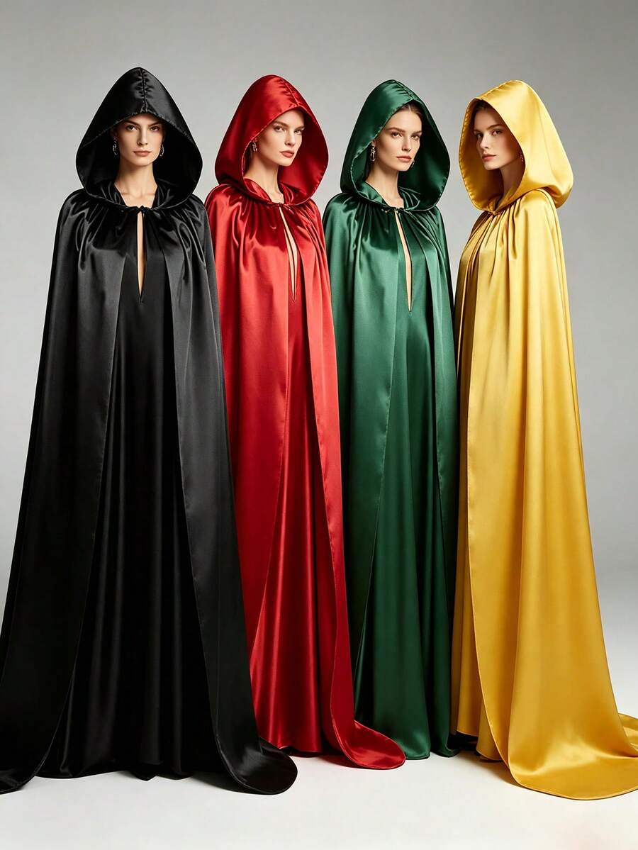 Multicolored Satin Hooded Robe 110-170 Cm Medieval Little Red Riding Hood Vampire Wizard Halloween Cosplay Costume Suitable For Both Men And Women - Multicolor - View 1