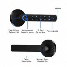 3-In-1 Smart Door Lock With App Control: Keyless Entry Fingerprint Door Handle With Keypad And Physical Keys, Battery-Powered Electronic Deadbolt For Home, Bedroom, Apartment, And Office (Black) - 黑色 - 查看 6