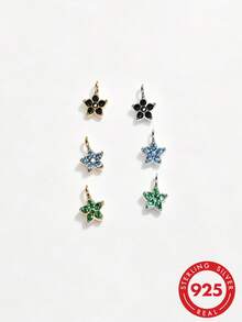 1pc S925 Sterling Silver Exquisite Full Rhinestone Pentagram & Small Flower Pendant DIY Accessory, Multi-Color Rhinestone Flower Charm For Handmade Jewelry - Gold - View 3