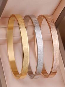 3pcs/1pc 18K Gold, Silver, Rose Gold Plated Stainless Steel Cross Bracelet Set, Engraved Letter Pattern Stackable Bracelet, Waterproof Rust-Proof Fade-Resistant Fashion Jewelry Gift, Suitable For Women - Multicolor - View 11