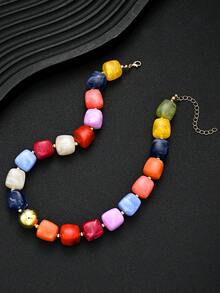 1pc Fashionable Minimalist Bohemian Colorful Chunky Beaded Necklace For Women, Summer Beach Vacation Date Party Holiday Birthday Gift, Versatile For Daily Wear (Randomly Matched Colorful Beads) - Multicolor - View 6