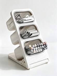 1pc 3-Tier Large Capacity Slanted Pen Holder, Dust-Proof Desktop Pen Rack, Stationery Storage Bin (Pens Not Included), With Slanted Compartments To Save Desk Space, Suitable For Desk, Office, Craft Room; Multi-Functional Learning Storage Box, Back To School Essential, Can Store Markers, Pencils, Pens, Painting Brushes - Multicolor - View 5