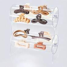 1pc Double/Single Layer Hair Claw Holder, Hair Hoop Storage Rack. Acrylic Material 360° Rotating/Fixed Hair Accessory Storage Rack, Suitable For Bathroom Hair Accessory Storage And Countertop Display - Transparent Acrylic Hair Tie Holder. Women's And Girls' Hair Tie And Hair Accessory Storage Rack, Crystal Hair Accessory Storage Rack Is The Perfect Choice For Gender Reveal Party, Birthday, Wedding, Party, Perfect Gift For Colleagues, Friends And Family, Back To School Season Essential - Clear - View 3