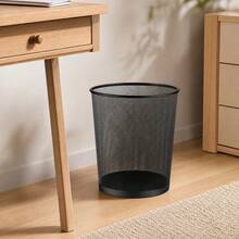 34.5x24cm Black Mesh Round Office Trash Can, Decorative Waste Bin For Home Study Desk - Black - View 2
