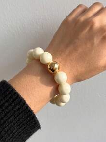 1pc Exaggerated Beige Large Round Bead Bracelet Minimalist Dopamine Candy Color Bold Round Bead Bracelet Versatile Daily Wear Women Summer Style - White - View 6