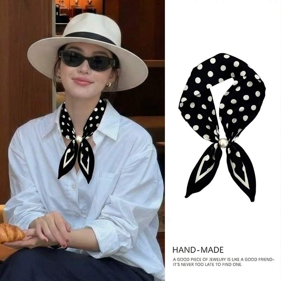 Classic Fashion Polka Dot Magnetic Buckle Design Women's Scarf, Spring And Summer New Elegant Printed Scarf, Multi-Functional Scarf, Suitable For Office, Daily, Travel, Perfect Gift For Her, Fashion Accessory - A - View 1