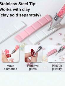 4/3pcs Rhinestone Inlaid Tool Set, Rhinestone Application Tool, Nail Art Supplies, Nail Accessories, Nail Drill Accessories, Nail Art Tools, Includes 2 Double-Ended Rhinestone Pens And 2 Tweezers, Craft Materials, (Rhinestone Pen With Storage Box) For Rhinestone Decoration - Multicolor - View 6