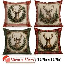 4pcs Vintage Plaid Deer Christmas Pattern Pillow Covers, Single-Sided Printed Pillow Covers, Suitable For Living Room, Bedroom, Home Decor, All Season Pillow Covers - Multicolor - View 11