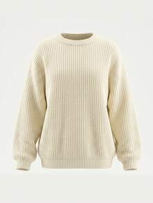 Yepolly-Pop Women Autumn Winter Chunky Ribbed Knit Sweater, Cream White Oversized Drop Shoulder Long Pullover, Casual Daily Wear - Apricot - View 8