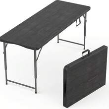 3/3.5/4/5.5/6/8 Ft Plastic Folding Table Perfect Indoor/Outdoor Dining Parties - Black - View 3