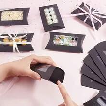 25入黑白棕色窗式枕形紙盒，適用聖誕生日婚禮派對，糖果禮品烘焙包裝，小商品零售，可折疊枕形紙盒 - 彩色 - 查看 10