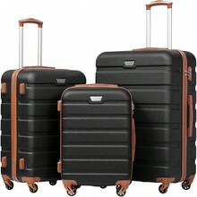 Luggage Set, Lightweight Durable Hardshell, 3 Piece, Apricot Black | Suitcase Set With 360° Spinner Wheels, TSA-Approved Lock, C - Apricot Black - View 1