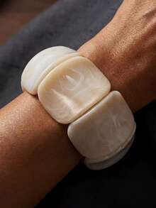 Marble Pattern Elastic Bracelet, Suitable For Holidays, Spring/Summer, Beach, Festivals, Vacations And Other Occasions, Cute For Daily Wear - White - View 1