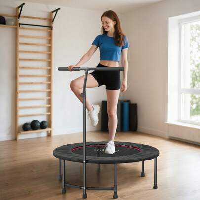 SOOZIER 39" Mini Exercise Trampoline Indoor Fitness Rebounder W/ Adjustable T-Bar Black