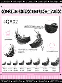 GROINNEYA 256/320PCS Large Capacity Individual Lashes 80-200D Thick Dramatic Lash Clusters 12-26mm Ultra Long Cluster Eyelashes Volume 5D Cluster Lashes For DIY,Single Cluster Eyelashes For Extension,Perfect For Party And Date,Lash Tech Supplies - C - View 3