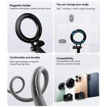 Dudukan Ponsel Magnetik untuk Leher, Perspektif Kamera Aksi, Pemotretan Luar Ruangan, Siaran Langsung, Braket Multifungsi - Hitam - View 8