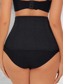Adjustable Waist Trimmer Belly Band With Magic Tape Hollow Design, Comfortable Waist Trainer For Stomach Control And Body Shaping - Black - View 7